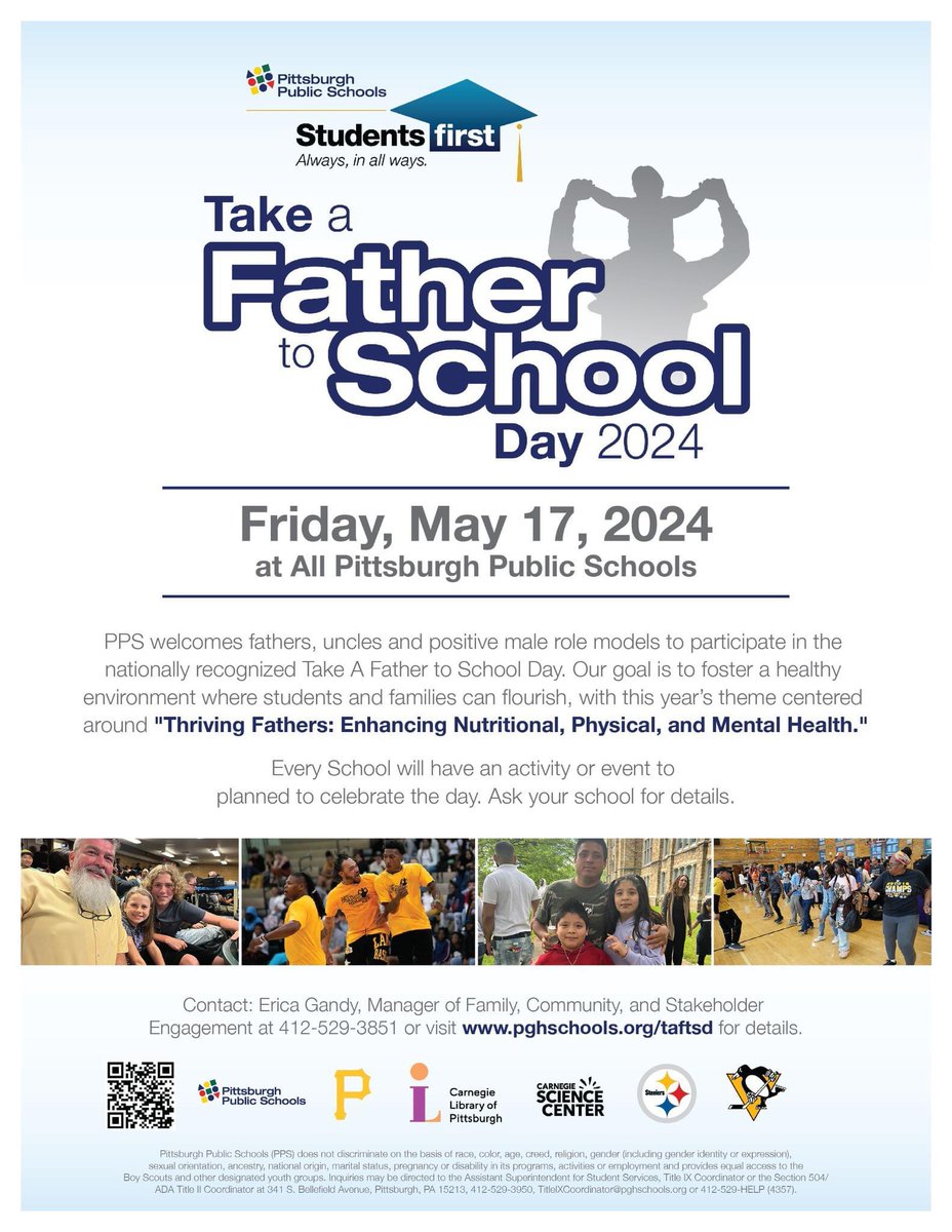 📣 Take a Father to School Day is 4 days away! Each school has curated special activities to commemorate the occasion. Inquire with your school for more information and join us in making this day memorable! Visit pghschools.org/taftsd for more details.