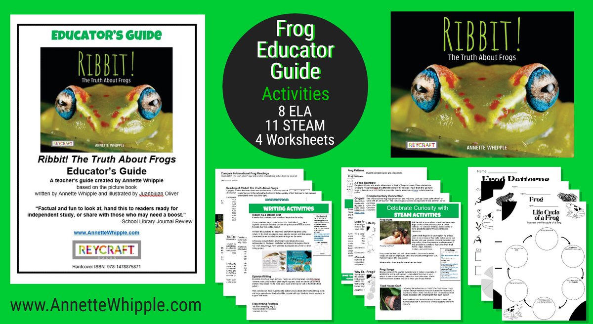 Are your students or children fascinated by frogs? #CelebrateCuriosity with this free comprehensive teacher guide about frogs. No email needed! #ELA #STEM #STEAM #NationalFrogJumpingDay #teacher #librarian #homeschool annettewhipple.com/2022/05/frog-t… @ReycraftBooks