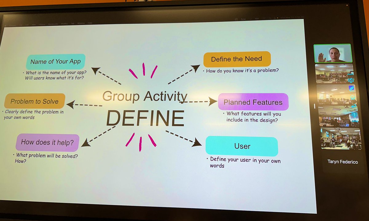 District-Wide zooming with @TIESTeach while 4th & 5th graders are designing apps to solve local problems. 💜💛 #allinthistogether