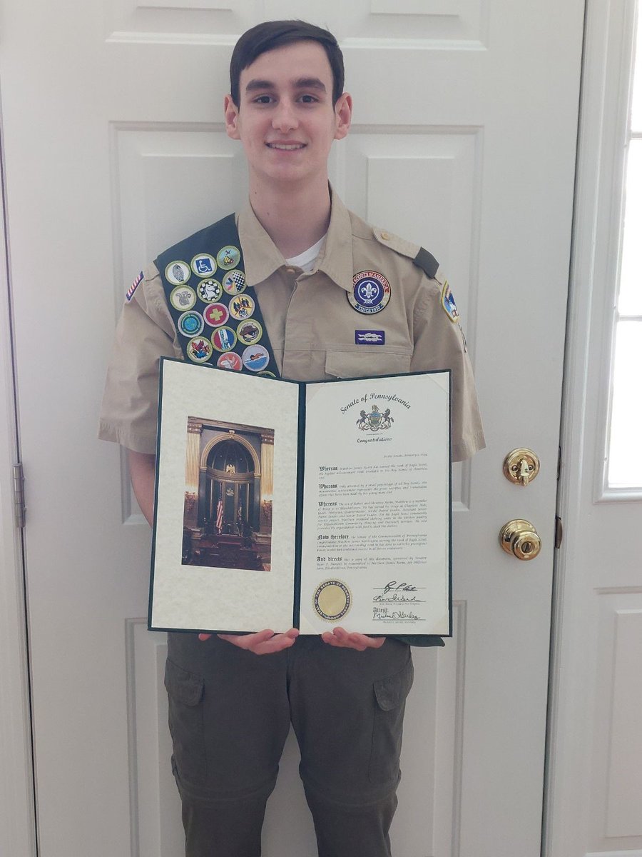 Congrats to Etown resident, Matthew Kerin, upon achieving the rank of Eagle Scout! For his community service project, he installed shelving units in the kitchen pantry for Elizabethtown Community Housing and Outreach Services, and provided them with food to stock the shelves.