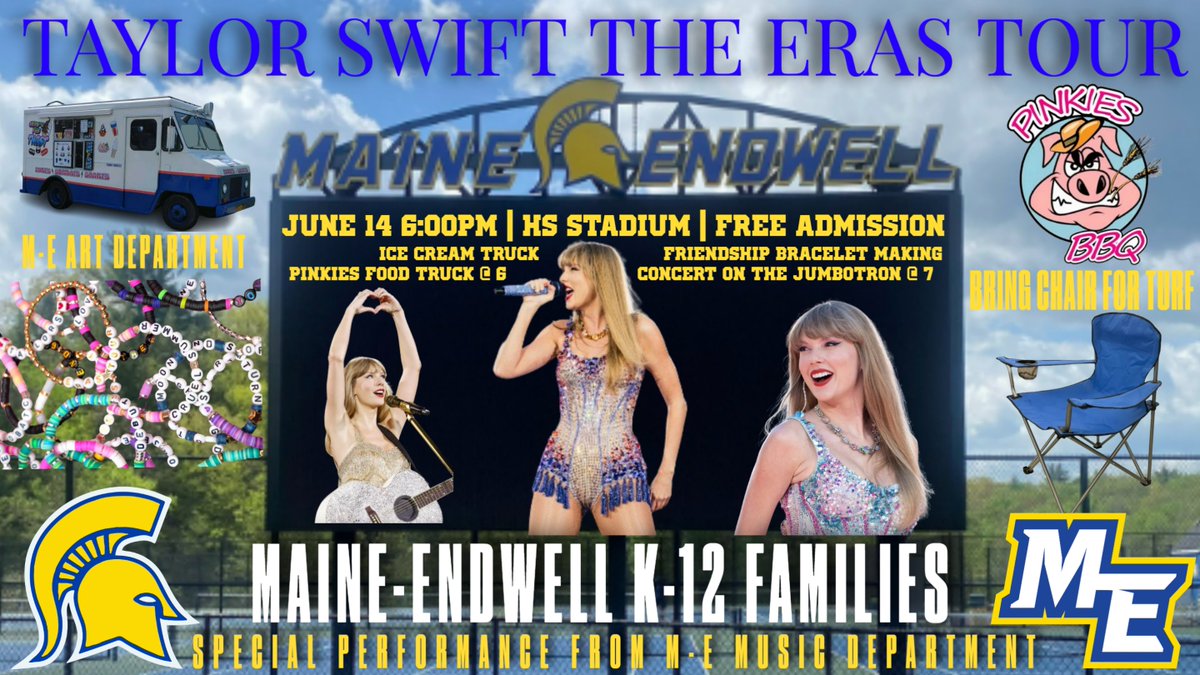 Maine-Endwell Athletics (@mecsdathletics) on Twitter photo ARE YOU READY FOR IT? ERAS NIGHT is hitting the HS Turf/Jumbotron on JUNE 14th! Calling all M-E K-12 students and families! TIME TO PACK THE STADIUM <a href="/MECSDSpartans/">Maine-Endwell</a> <a href="/VanFossenJason/">Jason Van Fossen</a> <a href="/MESpartan300/">Spartan 300</a> <a href="/MEGRIDIRON/">ME Spartan Football</a> <a href="/EricaStaiger/">Erica Staiger</a> <a href="/tballard0016/">Tony Ballard</a> <a href="/Kovacs_MEBand/">Jackie</a> <a href="/MGeraldWilson/">Mark Wilson</a> <a href="/MrsMurat/">Rachel Murat (she/her/hers)</a> ARE YOU READY FOR IT? ERAS NIGHT is hitting the HS Turf/Jumbotron on JUNE 14th! Calling all M-E K-12 students and families! TIME TO PACK THE STADIUM <a href="/MECSDSpartans/">Maine-Endwell</a> <a href="/VanFossenJason/">Jason Van Fossen</a> <a href="/MESpartan300/">Spartan 300</a> <a href="/MEGRIDIRON/">ME Spartan Football</a> <a href="/EricaStaiger/">Erica Staiger</a> <a href="/tballard0016/">Tony Ballard</a> <a href="/Kovacs_MEBand/">Jackie</a> <a href="/MGeraldWilson/">Mark Wilson</a> <a href="/MrsMurat/">Rachel Murat (she/her/hers)</a>