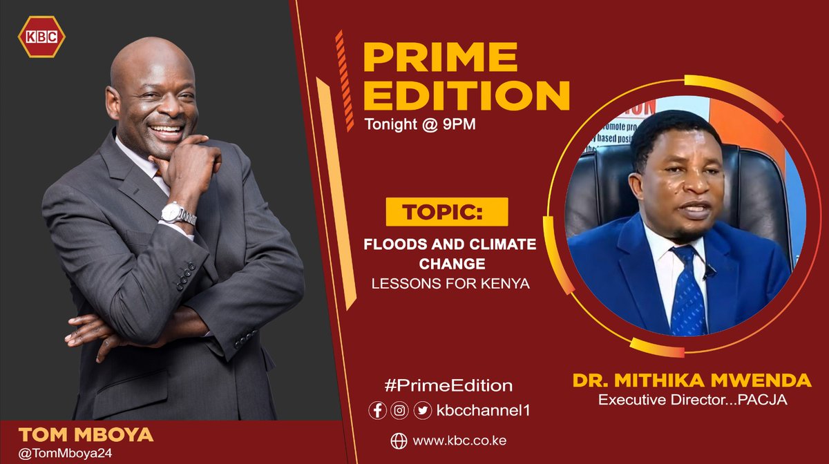 Tonight's interview tackles the pressing issue of floods and climate change in Kenya. Tune in as we explore the impacts and discuss strategies for resilience. #Floods #ClimateChange @PACJA1 @KBCChannel1