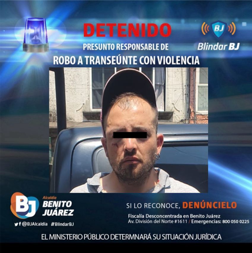 🚨El Equipo de Proximidad #BlindarBJ detuvo a un sujeto por robo a transeúnte con violencia en Calzada de Tlalpan, Portales Norte.🚔