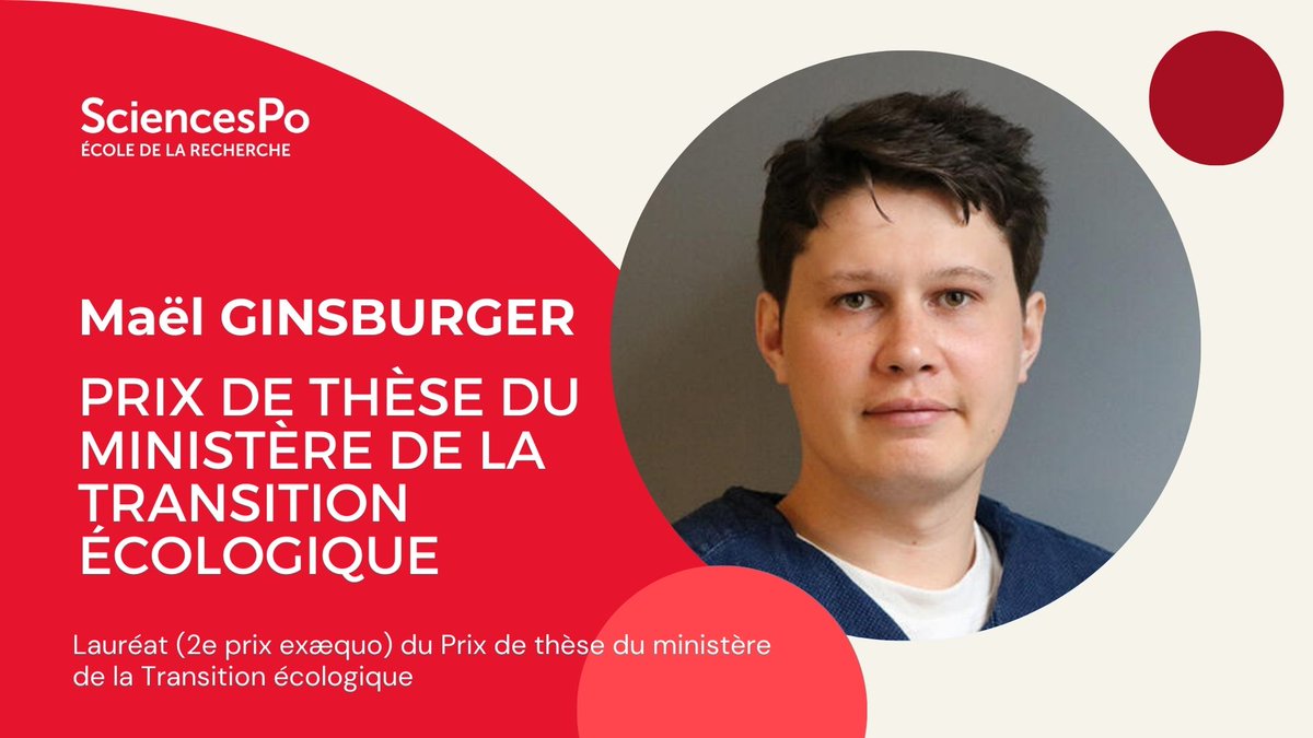 👏Félicitations à Maël Ginsburger, docteur en sociologie au CRIS, pour l'obtention du 2e Prix exæquo de thèse du ministère de la Transition écologique 2024. sciencespo.fr/ecole-recherch…