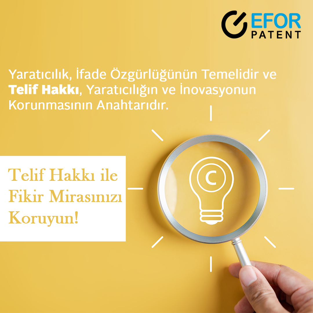 Telif Hakkı ile Fikir Mirasınızı Koruyun!

Uzmanlarımızdan Bilgi Alın:
eforpatent.com.tr
📲+90 (212) 211 4 211
💻info@eforpatent.com

#eforpatent #patent #telifhakkı #patenttescili #markatescili #markasorgulama #slogantescili #tasarımtescil #inovasyon #icat #buluş