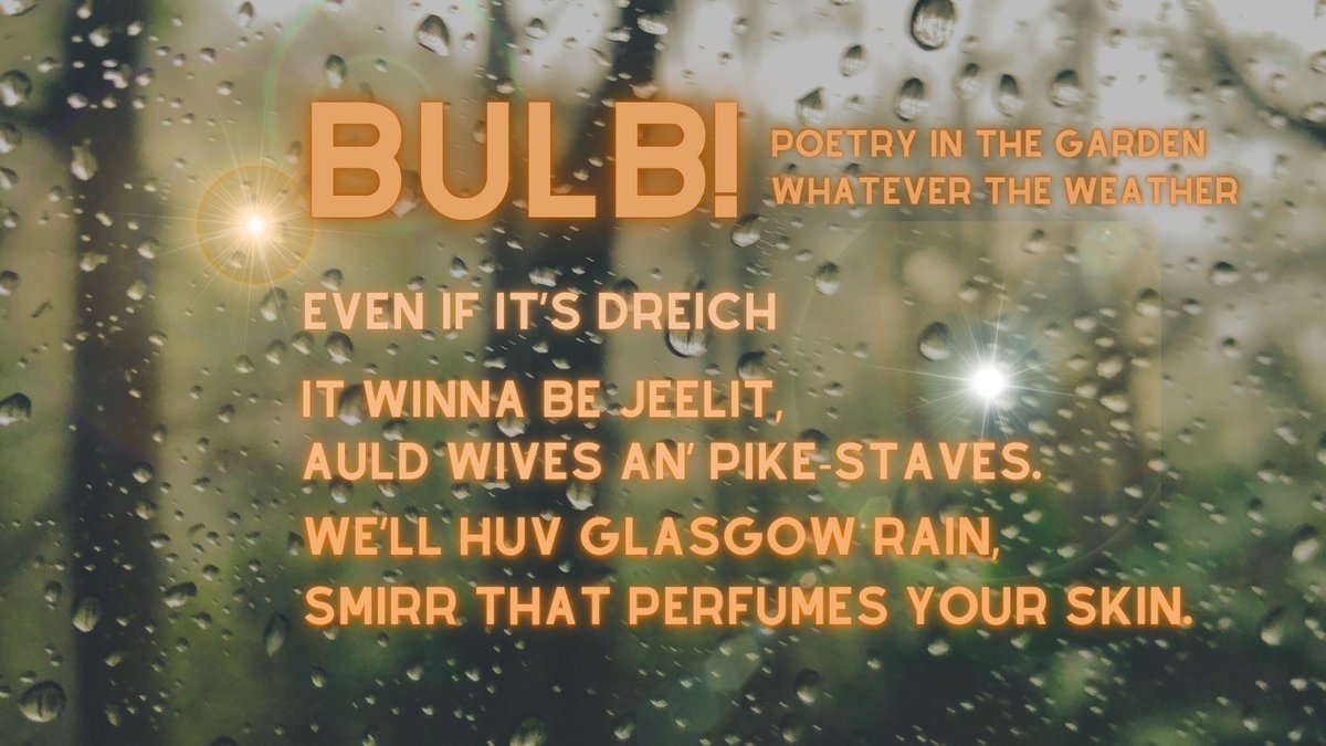 BULB! Change of time to 4.30 pm this Friday only, 17th May 📢 Come join us for POETRY outdoors in whatever weather the Glasgow summer deems we deserve🌼🪻🌻🪻 Garden @ 5 Lilybank Gdns, G12