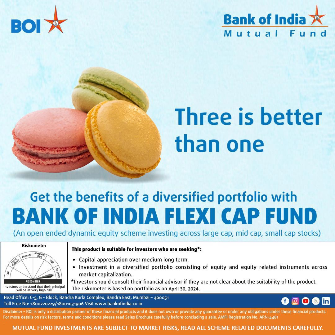 Invest in “Bank of India Flexi Cap Fund” which offers investing opportunities across large, mid & small caps. To invest, visit: bit.ly/46xqhw9 Google Play Store: bit.ly/44Mdt2Y App Store: bit.ly/44PgFuo #InvestmentOpportunity #FlexiCapFund #BankofIndia