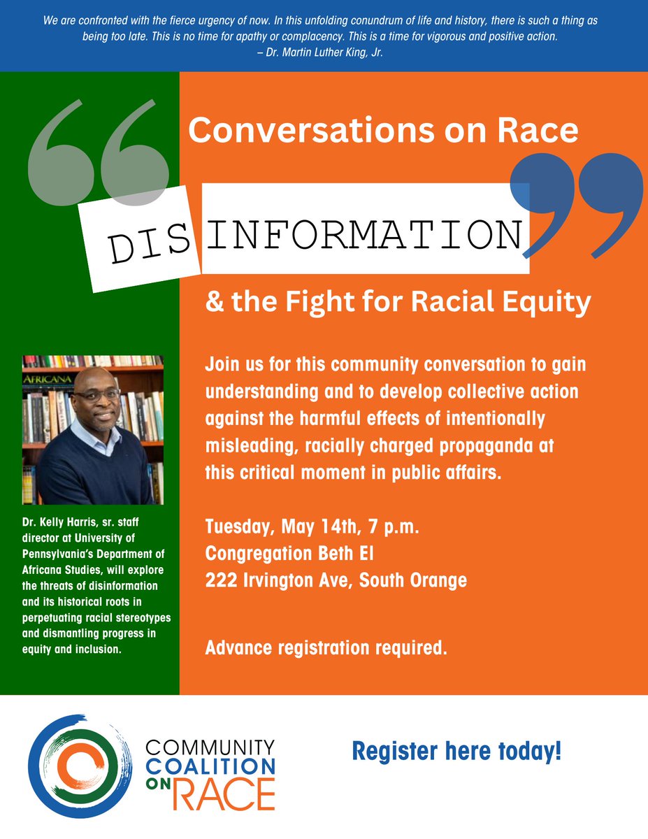 TOMORROW! Conversations on Race: Disinformation & the Fight for Racial Equity @coalitiononrace communitycoalitiononrace.org/conversations_… #race #equity #disinformation #community #conversation #education