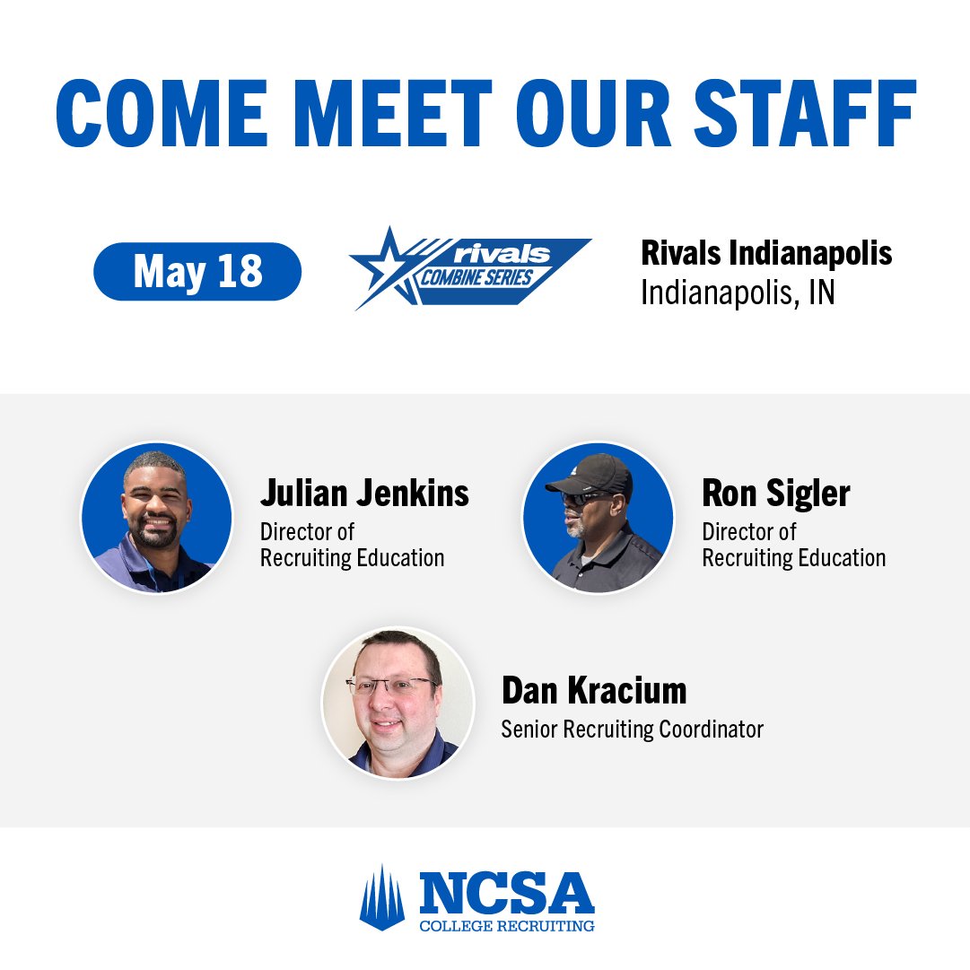 Heading to an event this week and want to know if NCSA will be there? Football and baseball events this week, with stops in California and Indianapolis! Check out who will be on site and make sure to stop by if you'll be there! @RivalsCamp @PerfectGameUSA