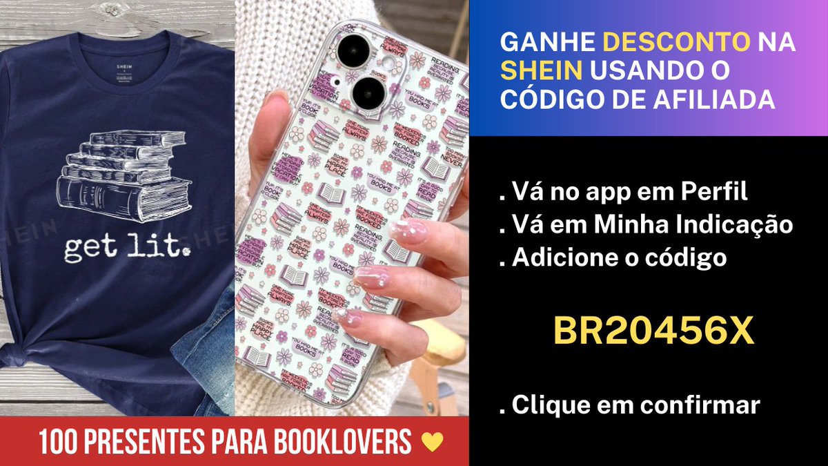 SHEIN | 100 proesentes para fãs de livros; ganhe desconto! literaturapolicial.com/2023/03/06/she…

🧧 Código de desconto: BR20456X
🧧 Desconto de R$10 na 1a compra 
shein.com/invite?utm_cam…

✅ Cupons
. R$9 off + R$99: qbbr051399
. R$18 off + R$169: qbbr0513169
. R$30 off + R$249: qbbr0513249