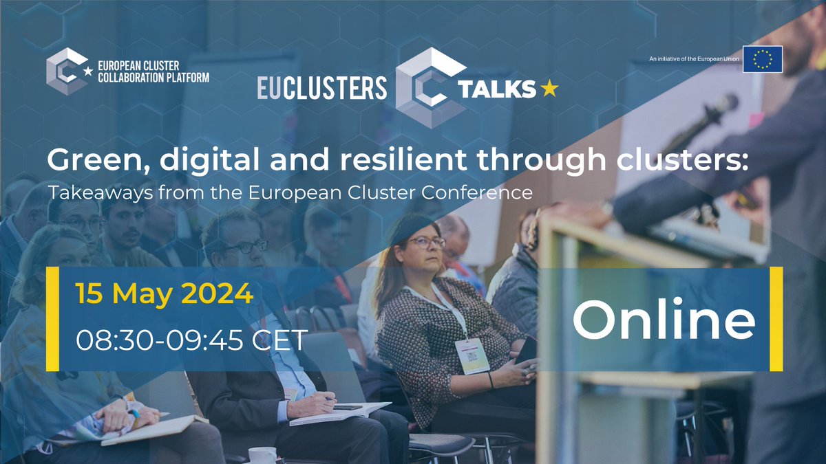The #EUClusterConference was a resounding success! ✅ Couldn't make it to Brussels to attend? Want a recap of the key takeaways? 🗣️ Join our #EUClustersTalks on 15 May for a full run-down of the 2024 Conference. Register 👉 #ECCP ⤵️ clustercollaboration.eu/content/green-…
