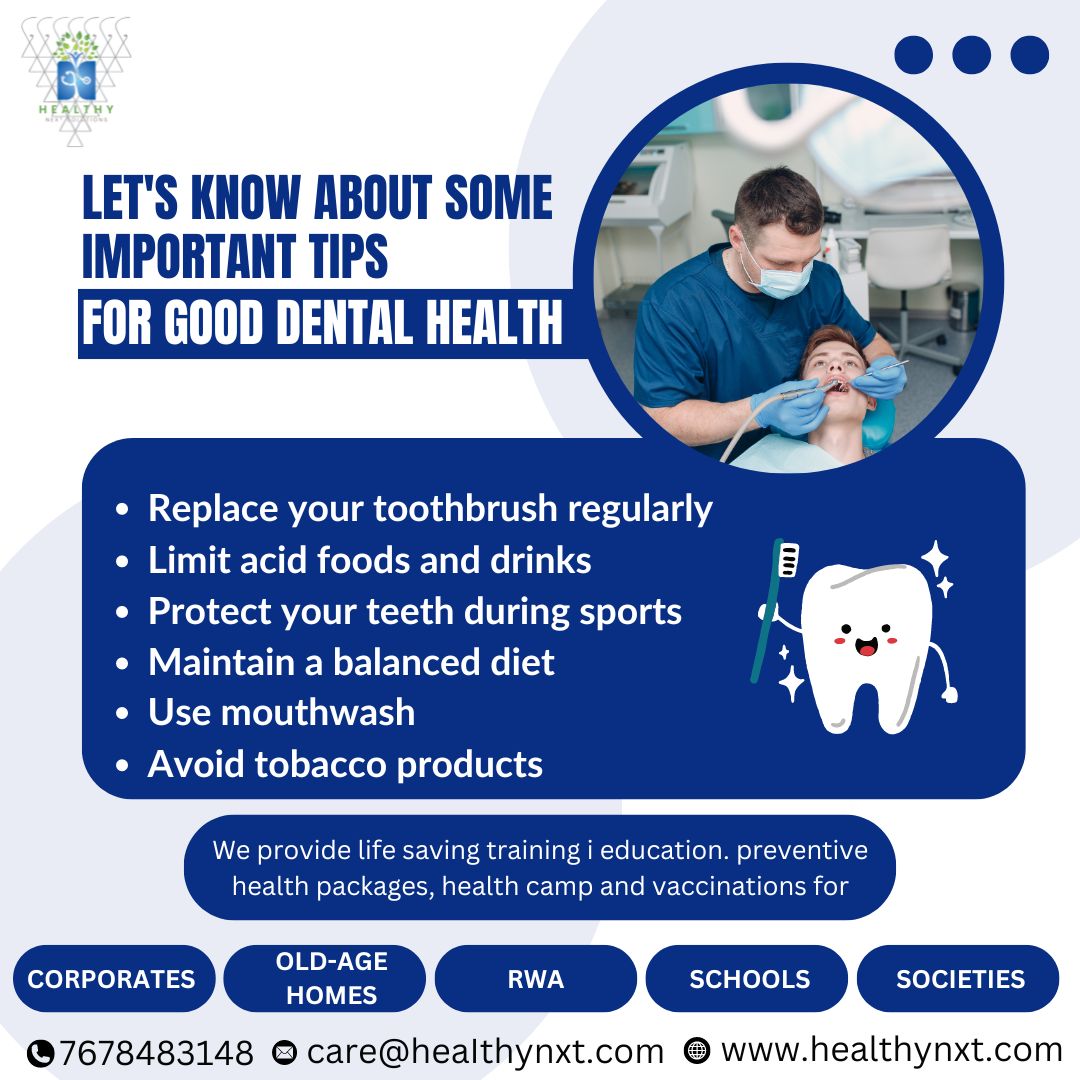Important tips for Dental Health.

For any issues related to your health,
contact us any time,
+91 7678483148
care@healthynxt.com
Visit us: healthynxt.com

#healthynxt #healthcare #ramnavami2024  #healtheducation #healthissues #healthproblems
#healthcareprofessionals
