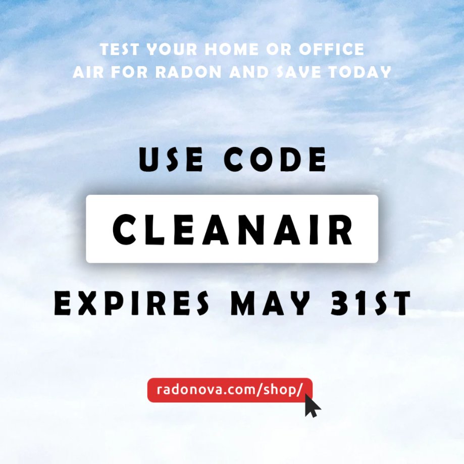 May is #CleanAirMonth and Radonova is offering 10% off your home or office radon test kit! Offer ends May 31st. Purchase your radon test kit today ↓ radonova.com/shop/ #CleanAirMonth #radontesting #radonawareness #radon #CleanAir