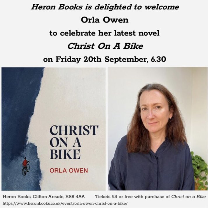 Absolutely thrilled to be visiting the beautiful @heron_books in #Bristol to chat about #ChristOnABike on Friday 20 September. We’d love to see you there! 💙📚💙 heronbooks.co.uk/event/orla-owe… #books #BookTwitter #booktwt #coab @Ofmooseandmen