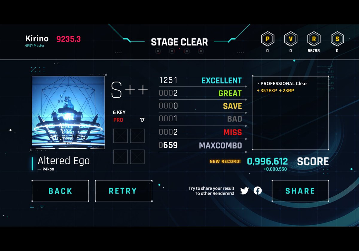 I Played [Altered Ego/PROFESSIONAL] on OverRapid / score : [996612] / NewRecord : [+550] #OverRapid