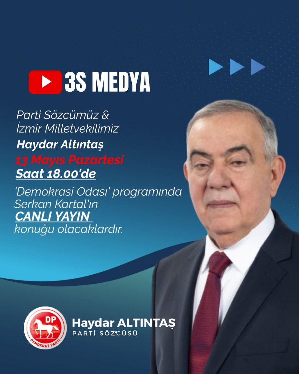 Parti Sözcümüz ve İzmir Milletvekilimiz Sayın Haydar Altıntaş @DPHaydarAltints Bu Akşam Saat 18.00'de @3SMEDYA_resmi ekranlarında canlı yayın konuğu olacaklardır.
