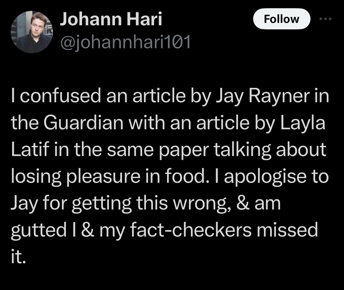 He has fact-checkers? So he’d read both articles, vaguely remembered them, somehow conflated them and didn’t think it was worthwhile going back to the source to check he’d got it right before the book went to press?