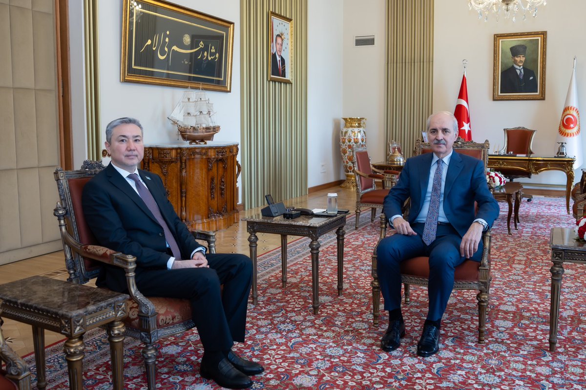 Türkiye Büyük Millet Meclisi Başkanımız @NumanKurtulmus, Kazakistan’ın Ankara Büyükelçisi Yerkebulan Sapiyev’i Meclis’te kabul etti.
