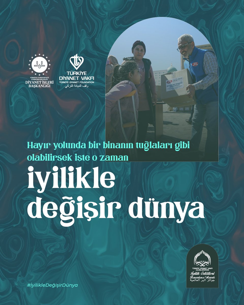 DiyanetVakfi's tweet photo. Hayır yolunda bir binanın tuğlaları gibi olabilirsek işte o zaman #İyilikleDeğişirDünya

#İyilikÖdülleri

📌 Cumhurbaşkanlığı Külliyesi Beştepe Millet Kongre ve Kültür Merkezi 
🗓 22 Mayıs 2024 Çarşamba
⌚ 19:00 https://t.co/EUrmoMGXw3