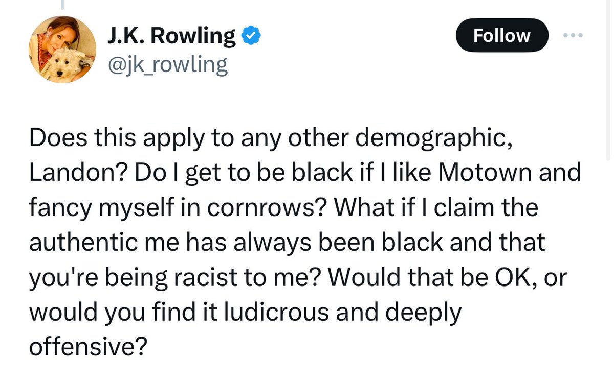 The only person “caricaturing” others is you and your ilk, @jk_rowling. 

You speak about not wanting men to caricature “us” while at the same time perpetuating racist stereotypes against Black and Brown people. 

You’re a horrible person, Joanne.