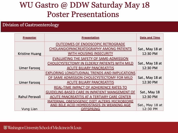 @WUGastro at @DDWMeeting Please visit our presenters at Hall A to learn about their interesting work! #ddw2024 #gitwitter