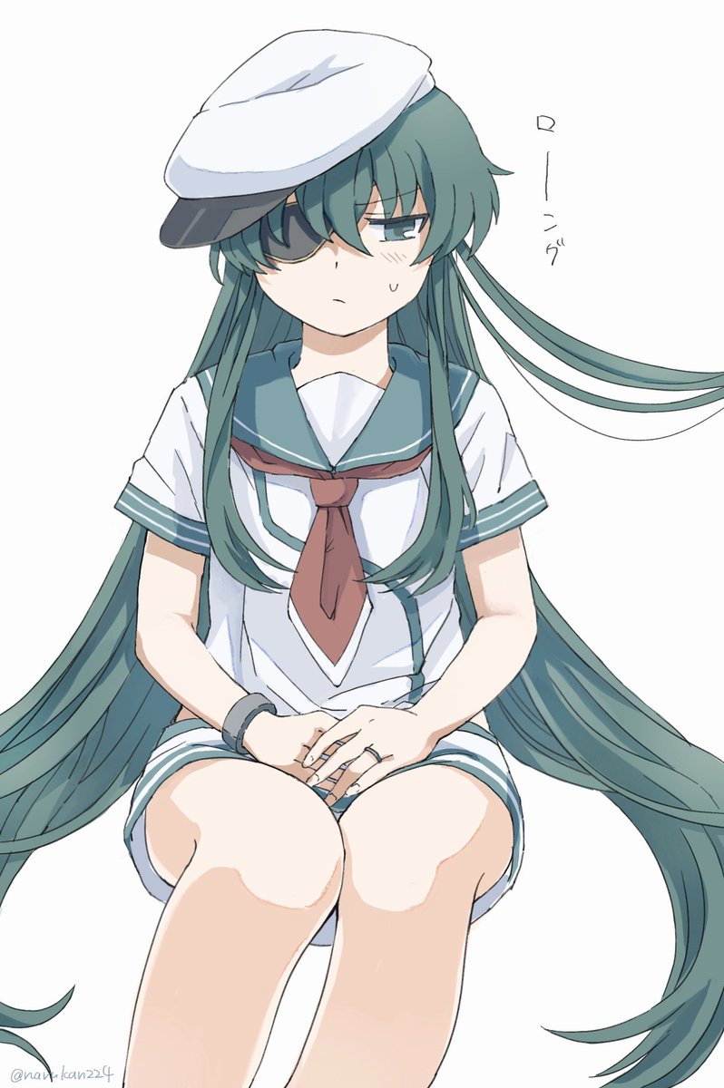 kiso (kancolle) 1girl solo long hair simple background white background hat jewelry  illustration images