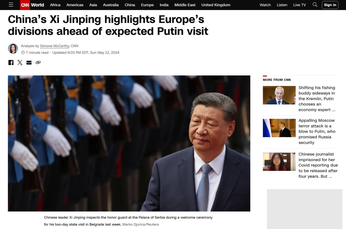 I talked to @CNN for their analysis of Xi's visit to Europe. Some of my thoughts about the politics of the trade war are quoted in the linked article. The new 'Cold War' is about the economy. Western Europe and the U.S. are losing the battle to protect their car industry and