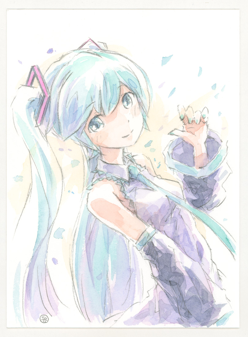 初音ミク 「ミクさん描きました!いつも以上に線画を無視して塗ってますなw(タノシイ 」|エポキシパテのイラスト