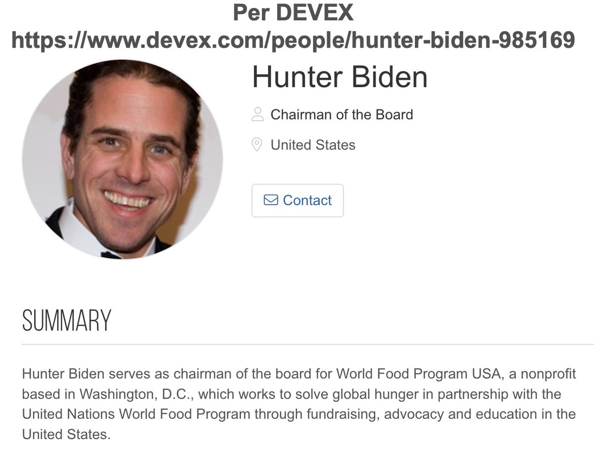 Hunter Biden was the Chairman of The World Food Program (WFP) from 2011-2015. WFP spent $3.3 Billion in CASH Transfers in one year. Hmmm?
