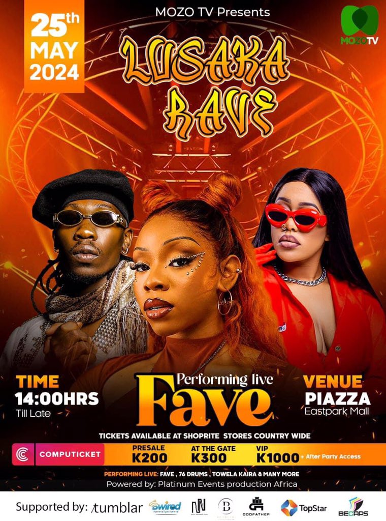 I am giving away 10 tickets to the Lusaka Rave with @faveszn happening on 25th May, 2024!🥳💃🏽💚
Don’t miss your chance to win , simply follow @MozoTVAfrica , retweet this and you could be the lucky winner!🥳

P.S: You must be in Lusaka.

#TicketGiveAway 
#LusakaRaveWithFave