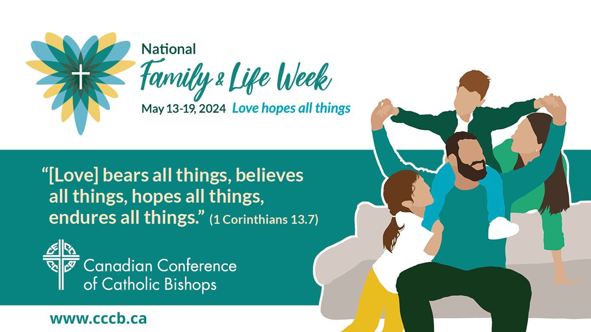 May 13-19 is National Family & Life Week. This week is an invitation to celebrate the joy and beauty of family and life by seeking out new and creative ways to live out this call in our daily lives. National Family & Life Week Resources: cccb.ca/faith-moral-is…