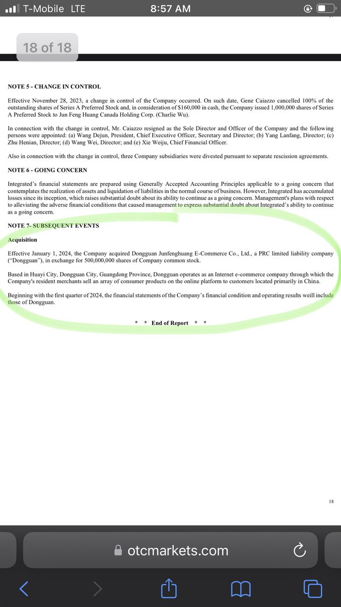 $IGPK 10-K is out it’s offical now!! Yield sign will be coming off✅ No more EM thoughts In the report it shows Jun Fenghuang CEO, Wang Dejun owns 1,000,000,000 shares of the common stock and the 10-K also mentions that the upcoming Q1 financials will be those of “JFH” Jun…