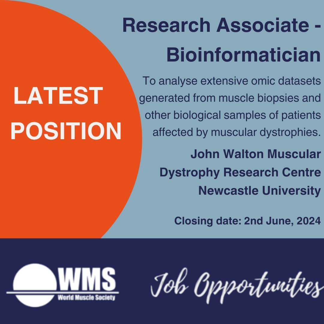 Are you a Bioinformatician? Are you looking for your next role in muscular dystrophy research? If your answer is yes, the John Walton Muscular Dystrophy Research Centre in Newcastle could be your next employer. Find out more on our website: buff.ly/3WWPgH1