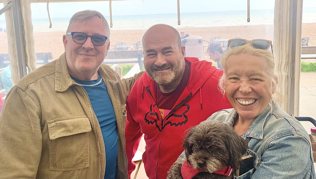 Hanging out with John McDaniel @therealJohnMcD and @barbjungr — on Saturday after their show at @TheCCPresents, and today over lunch at a beachfront cafe in West Worthing.