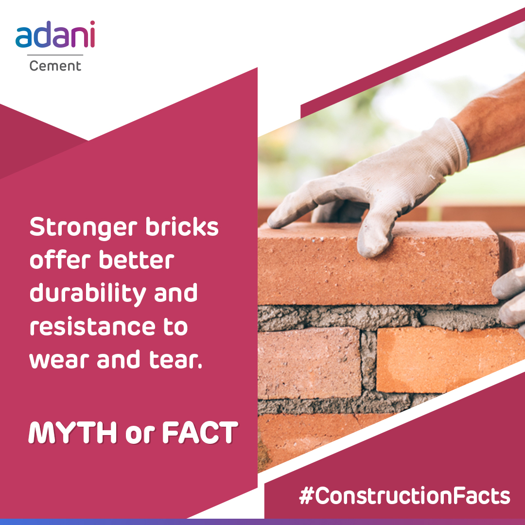 Do you think that stronger bricks offer better durability and resistance to wear and tear? Let us know what you think in the comments section, and tag your friends. #ThisisAdaniCement #BuildingNationswithGoodness #GrowthWithGoodness #ConstructionFacts