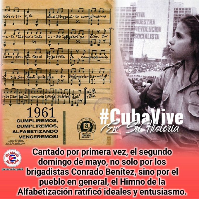 Por 1ra vez se canta Nuestro Himno Nacional el pueblo de #Cuba junto con la Brigada de Alfabetización el segundo domingo de mayo en el año 1961. #LatirAvileño #GirónVictorioso