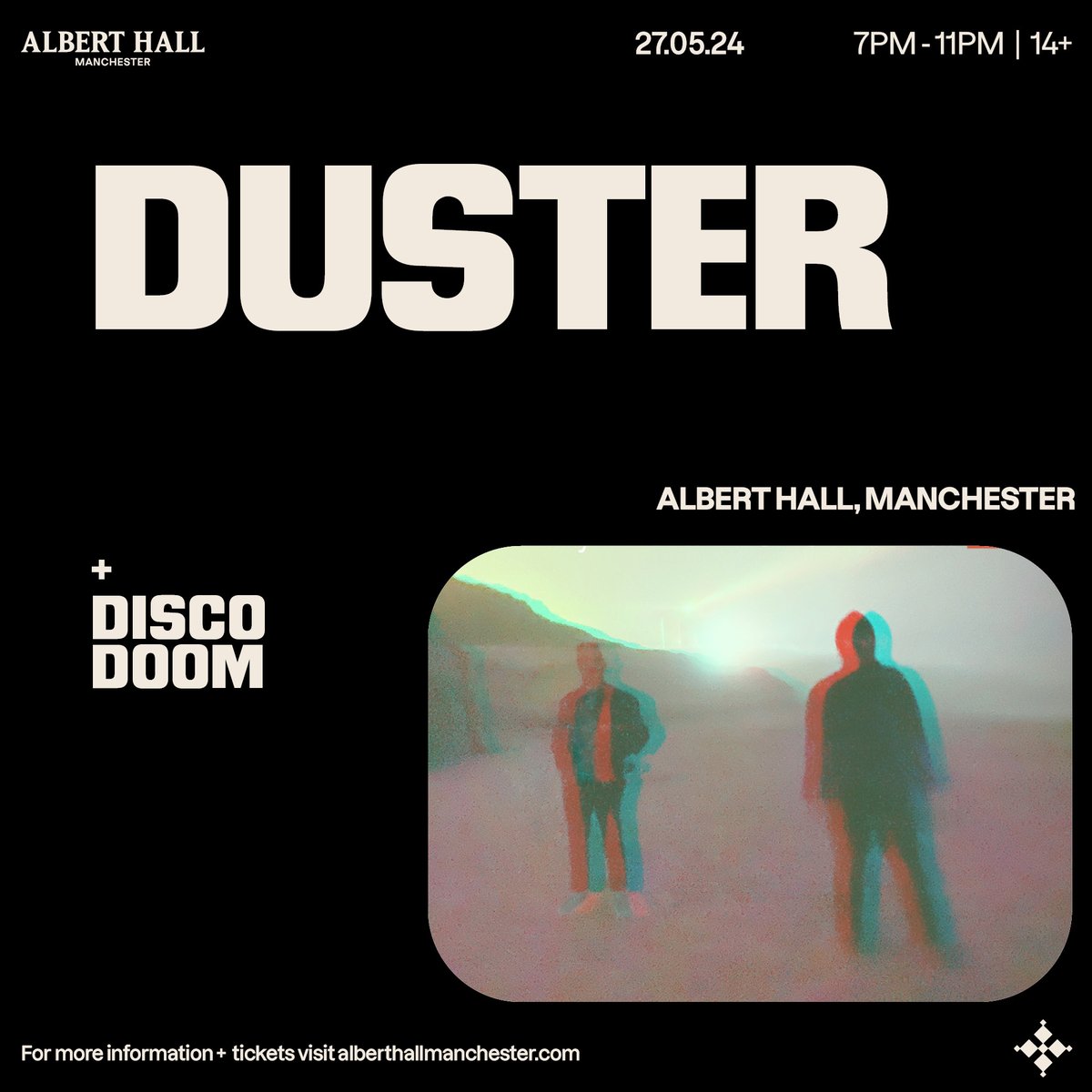 2 WEEKS TO GO: Known for their unique sound, lo-fi slowcore duo @thisisduster take to our stage on the 27th of May, with support from #DiscoDoom! Don't miss out on tickets: tinyurl.com/224wxeuk