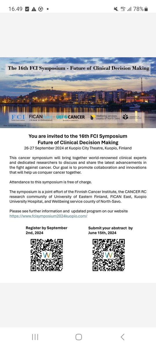 UEFcancer (@uefcancer) on Twitter photo We are delighted to invite you to the 16th Finnish Cancer Institute Symposium, which will be held in beautiful Kuopio on 26-27 September. Register and submit your abstract by June 15th: fcisymposium2024kuopio.com <a href="/CancerInstFIN/">FCI Finnish Cancer Institute</a> We are delighted to invite you to the 16th Finnish Cancer Institute Symposium, which will be held in beautiful Kuopio on 26-27 September. Register and submit your abstract by June 15th: fcisymposium2024kuopio.com <a href="/CancerInstFIN/">FCI Finnish Cancer Institute</a>