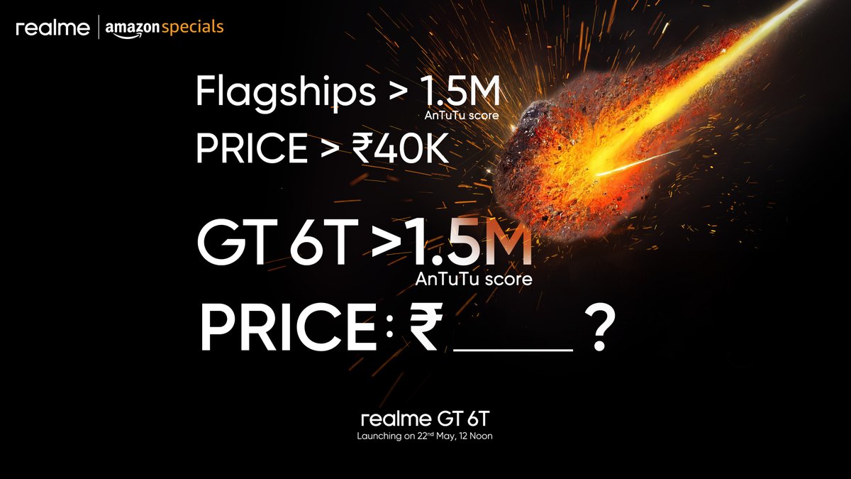 realme (@realmeindia) on Twitter photo #ContestAlert
Win AIoT product! Introducing the everyday challenge  #realmeGT6T, you stand a chance to win🎁
Steps: 
1. Guess the price in comments
2. Use #realmeGT6T & #TopPerformer
3. Tag @realmeindia
Hint💡: #TopPerformer withstands all top comparison with unbeatable price. #ContestAlert
Win AIoT product! Introducing the everyday challenge  #realmeGT6T, you stand a chance to win🎁
Steps: 
1. Guess the price in comments
2. Use #realmeGT6T & #TopPerformer
3. Tag @realmeindia
Hint💡: #TopPerformer withstands all top comparison with unbeatable price.