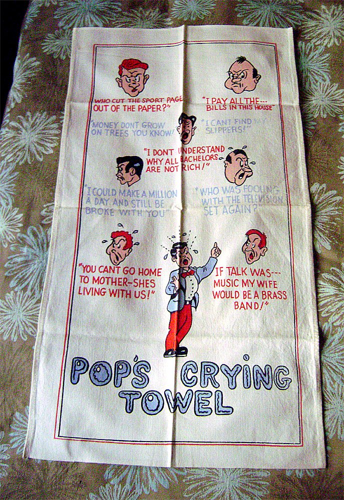 #Vintage Retro #Pop's Crying #Towel Red Blue Graphics 1950s etsy.me/404TF8P#etsy