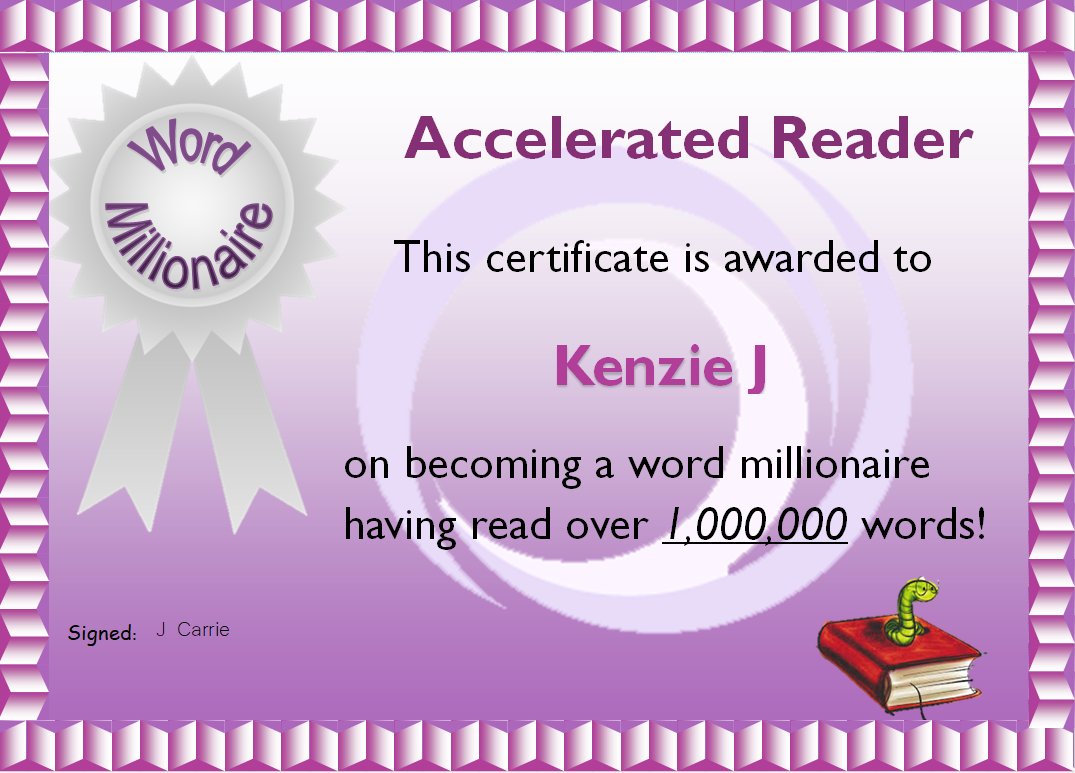 Say hello to our latest #word #millionaire Kenzie J 👏👏👏

This is one of our most favourite things that we share with you - we #love that our students enjoy reading!

#Welldone Kenzi #Proud 😊💜

#Reading #Books #LoveToRead