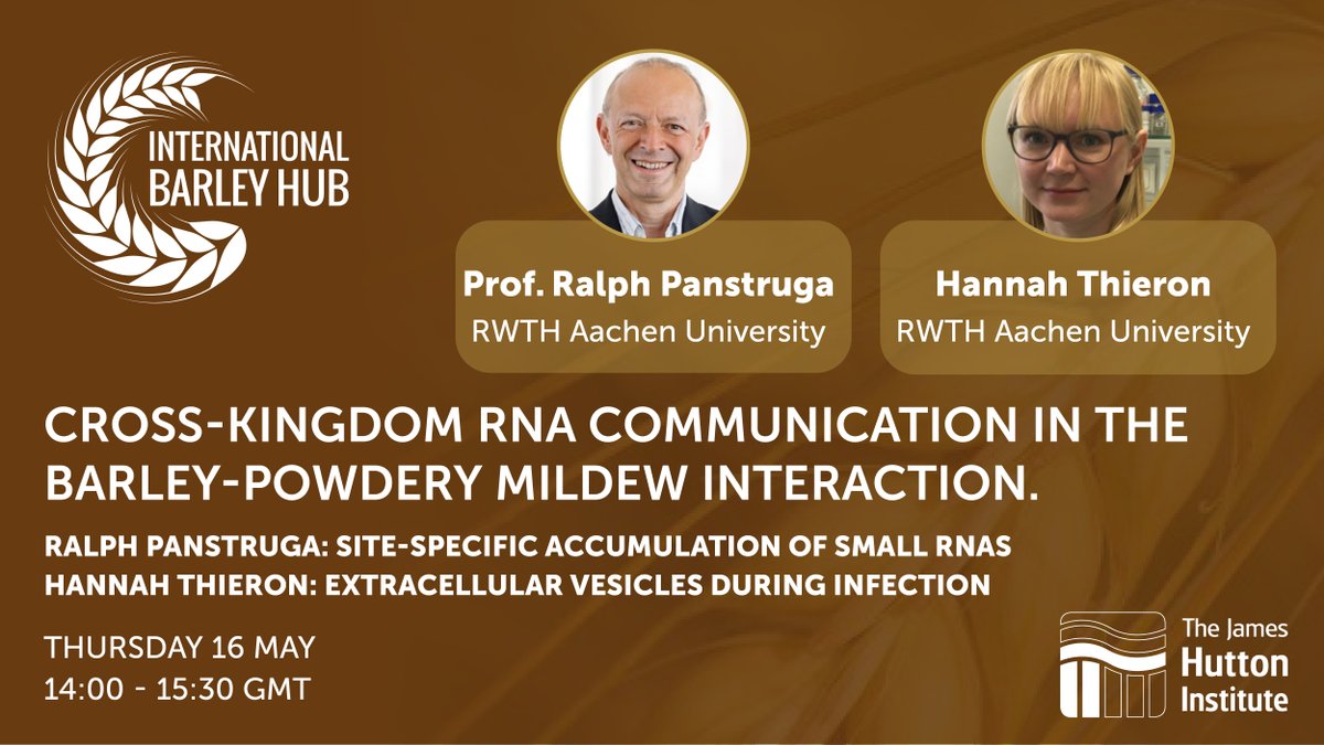 Please sign-up for our latest seminar: Cross-kingdom RNA communication in the barley-powdery mildew interaction. Guest speakers: Prof. Ralph Panstruga and Hannah Thieron, Post Doc Researcher @RWTH Aachen University 📅 16 May 2024 ⏲️ 14:00 BST 🌐 eu1.hubs.ly/H093NY-0