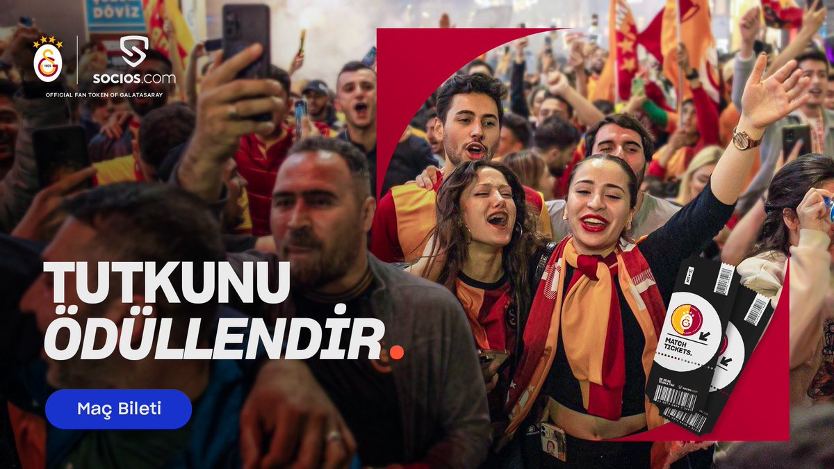 Socios_Turkiye's tweet photo. 🔥Tüm gözler bu maçta, biletler https://t.co/sTb53UrveG Türkiye yarışmasında! 🙌

Galatasaray’ın şampiyonluğunu ilan edebileceği derbide bir misafirinle birlikte tribündeki yerini almaya hazır mısın? 🤩

Hemen yarışmaya katıl, Galatasaray - Fenerbahçe derbisine bilet kazanma şansı yakala! 💪

Yapman gerekenler:
👉 #RewardYourPassion etiketini kullanarak, şampiyonluk heyecanını 3 kelime ile anlat,
👉 Maça birlikte gideceğin arkadaşını tweete etiketle!
👉 @Socios_Turkiye hesabını takip et,
👉 Ve bu tweeti RT’le

Hemen katıl! #GSVFB