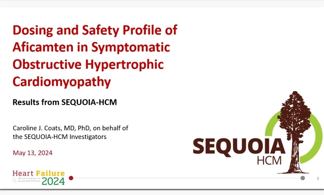 The second presentation is by Dr. Caroline Coats focusing on the dosing and safety of aficamten in #SEQUOIA #HCM trial #HeartFailure2024 #CardioTwitter