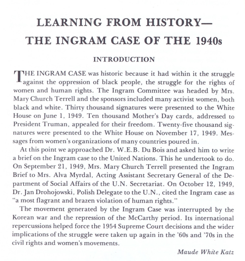 The Ingrams were released in 1959, the struggle interrupted by the Red Scare. But, as Maude White Katz wrote in 1966 in Freedomways, the Black radical women laid the foundations for the 60s and 70s activism. We would benefit to remember that. Happy Mother's Day, Rosa Lee Ingram