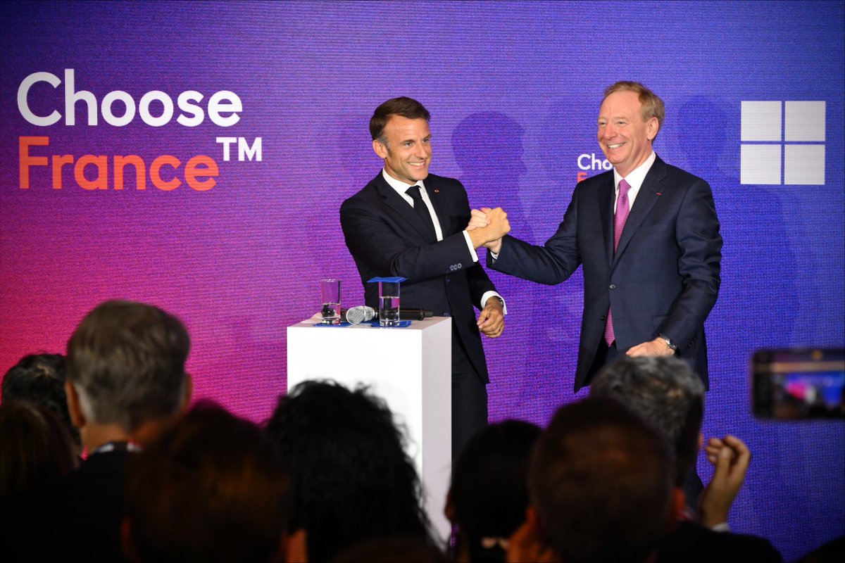 Today, @Microsoft announced alongside @EmmanuelMacron a €4B investment in Cloud and AI infrastructure in France, our largest since opening our doors here more than 40 years ago. This commitment includes skills training for 1M people and support for France’s growing AI economy,…