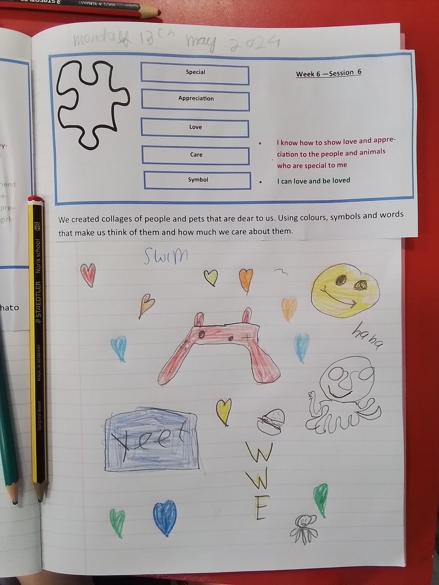 TPAYear4JB's tweet photo. In #TPAJigsaw, we've been celebrating relationships by creating a page full of things that we love or remind us of one of our favourite people or animals. @DeltaTheParks https://t.co/wjRm8E0fXK