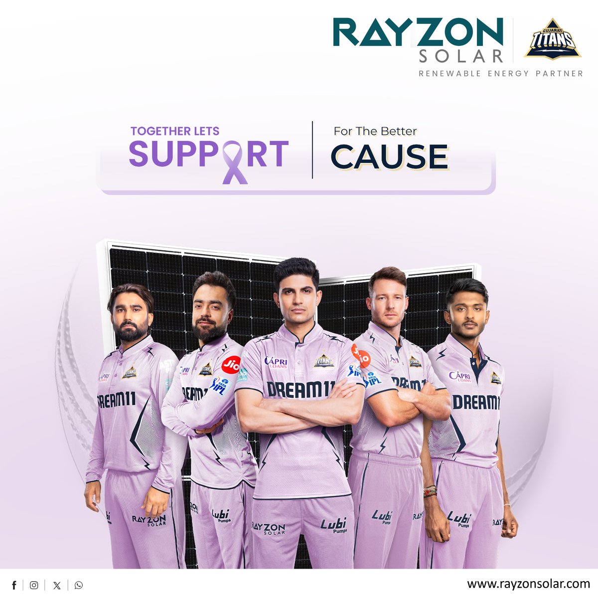 Join us in the fight against cancer! Like Gujarat Titans, Rayzon Solar is dedicated to supporting patients, survivors, and spreading awareness. Together, let's stand in solidarity, offering support and encouragement every step of the way.

#CancerAwareness #SupportTogether 🎗️