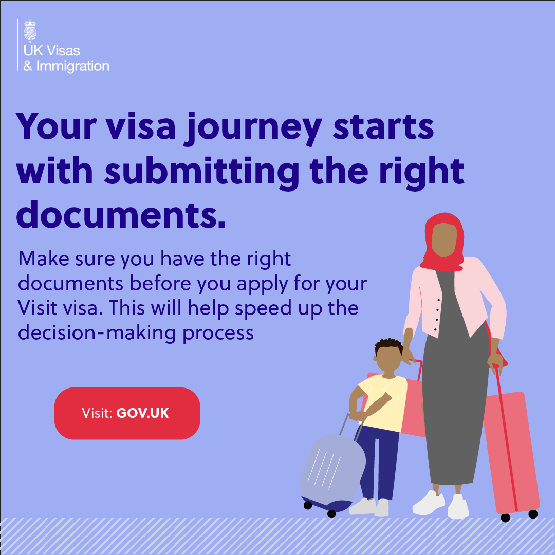 Make sure you have the right documents before you apply for your UK visa. This helps speed up the decision-making process. For guidance on which documents and information you may need to provide with your visit visa application please visit gov.uk/standard-visit… #UKVisitVisa
