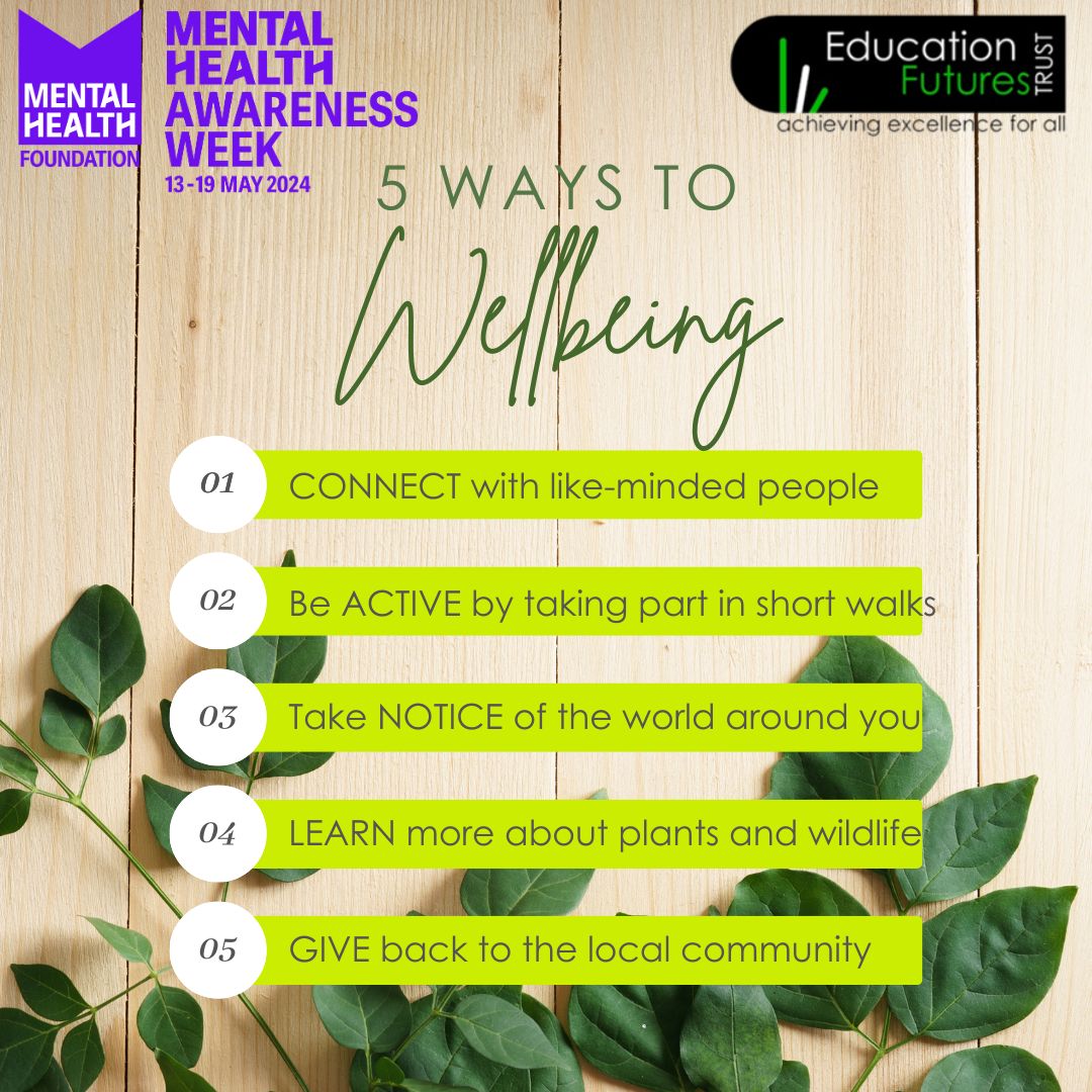This week is Mental Health Awareness Week, a time where we can highlight how important mental health is and share resources, advice and lived experiences. We use the '5 Ways to Wellbeing' when planning and delivering our courses, one-to-one provision and family support. #MHAW24